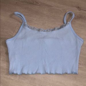 Baby Blue Shein Cropped Lace Trimmed Tank